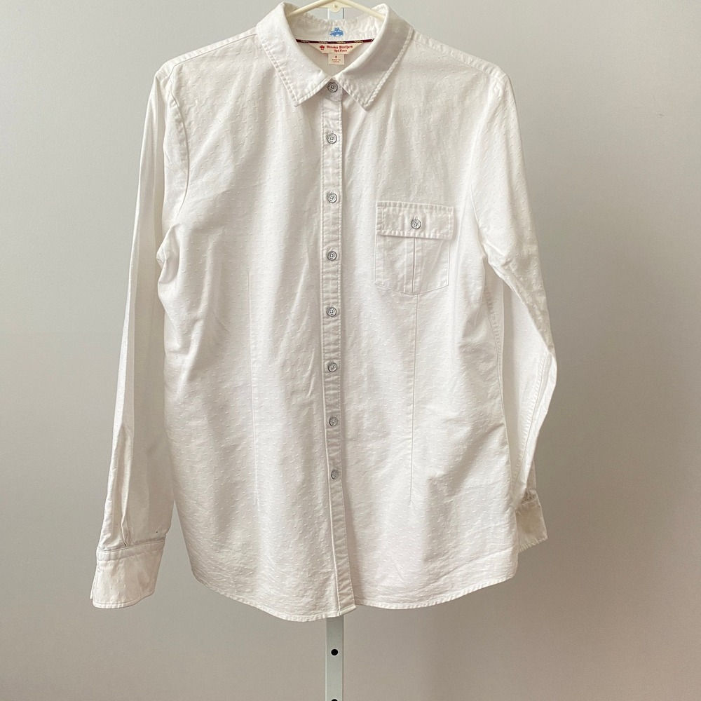 Brooks Brothers Preppy‎ Ivy League 8 White Red Fleece Dobby Button Shirt